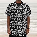 Black And White Cow Pattern Print Textured Short Sleeve Shirt