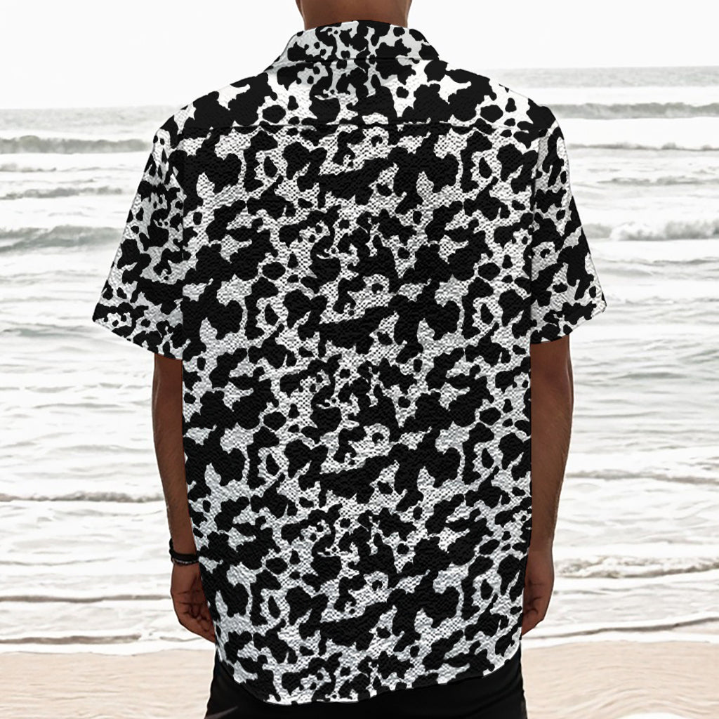 Black And White Cow Pattern Print Textured Short Sleeve Shirt