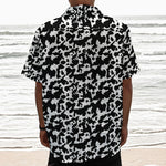 Black And White Cow Pattern Print Textured Short Sleeve Shirt