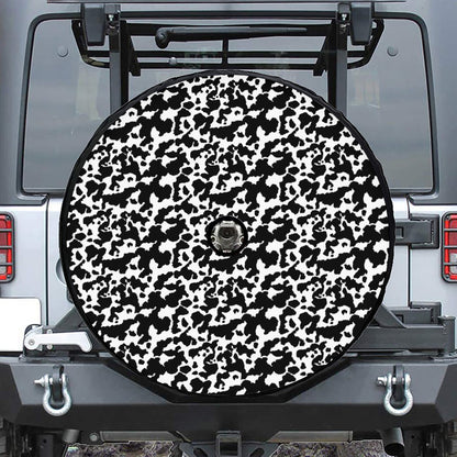 Black And White Cow Pattern Print Tire Cover With Camera Hole