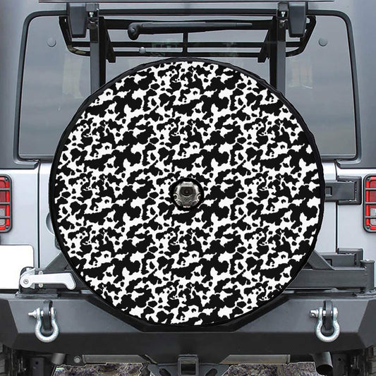 Black And White Cow Pattern Print Tire Cover With Camera Hole