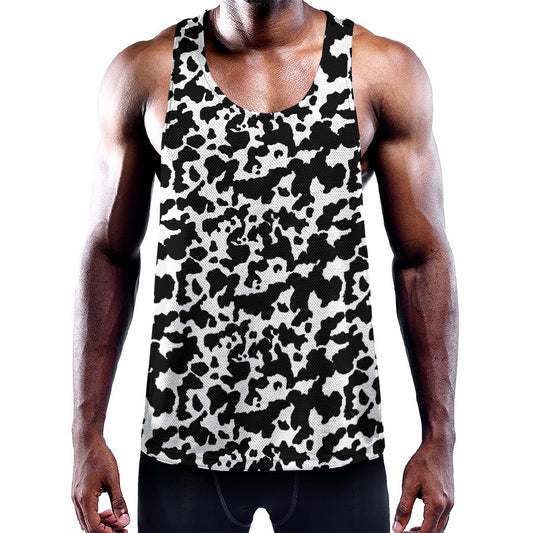 Black And White Cow Pattern Print Training Tank Top