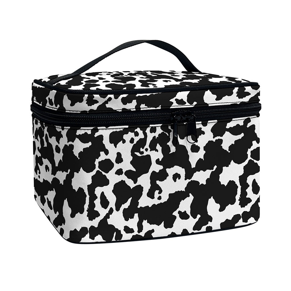 Black And White Cow Pattern Print Travel Makeup Bag