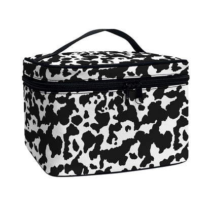 Black And White Cow Pattern Print Travel Makeup Bag