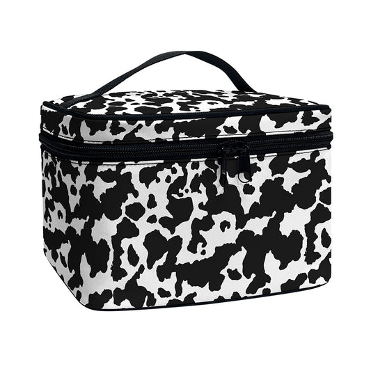 Black And White Cow Pattern Print Travel Makeup Bag