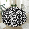 Black And White Cow Pattern Print Waterproof Round Tablecloth