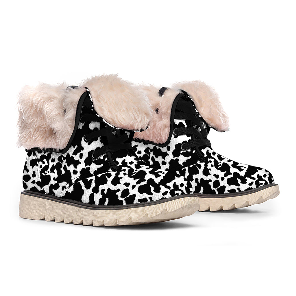 Black And White Cow Pattern Print Winter Boots