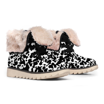 Black And White Cow Pattern Print Winter Boots