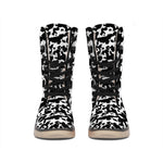Black And White Cow Pattern Print Winter Boots