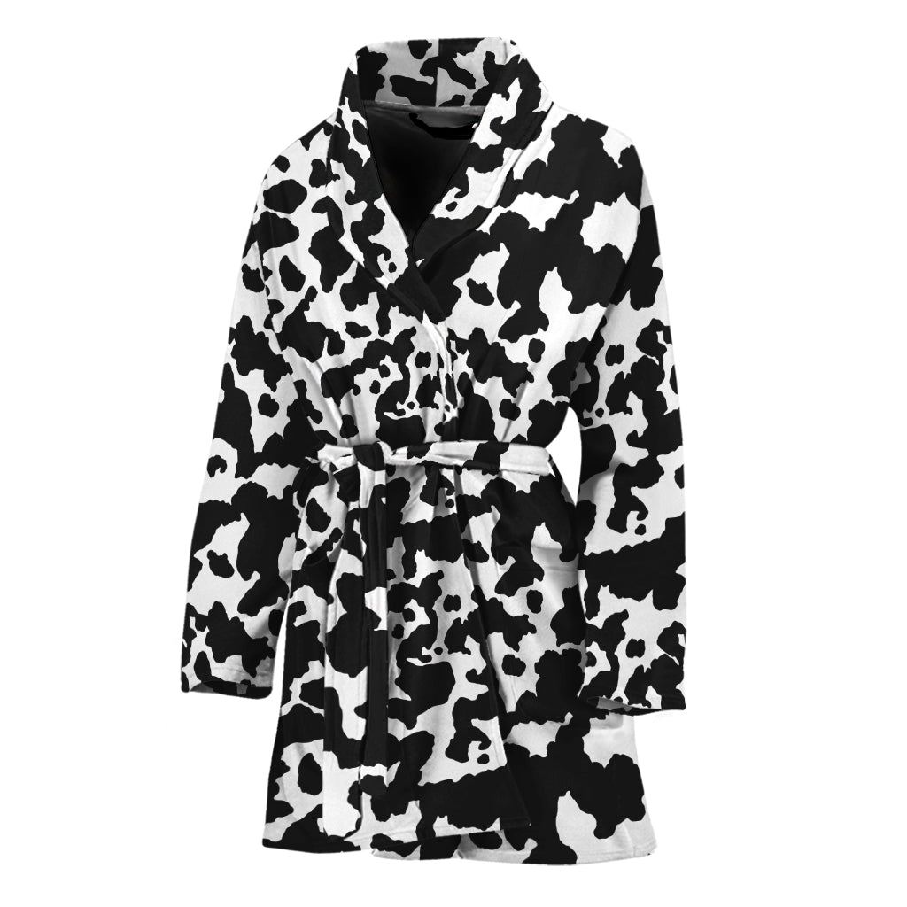 Black And White Cow Pattern Print Women's Bathrobe