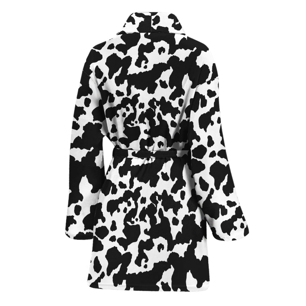 Black And White Cow Pattern Print Women's Bathrobe