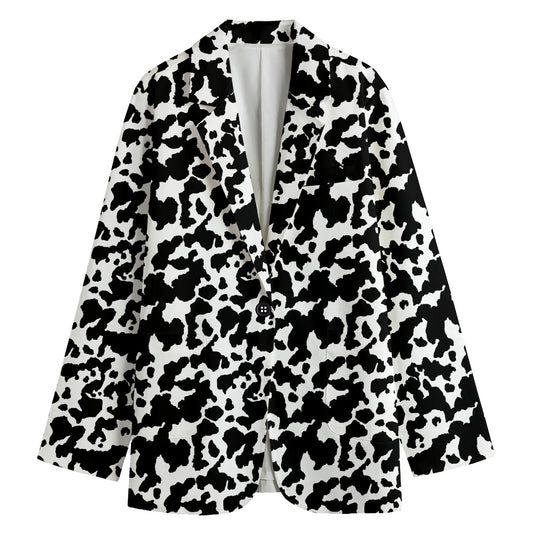 Black And White Cow Pattern Print Women's Blazer