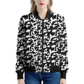 Black And White Cow Pattern Print Women's Bomber Jacket