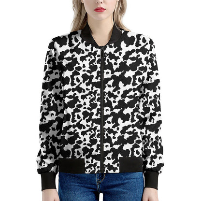Black And White Cow Pattern Print Women's Bomber Jacket