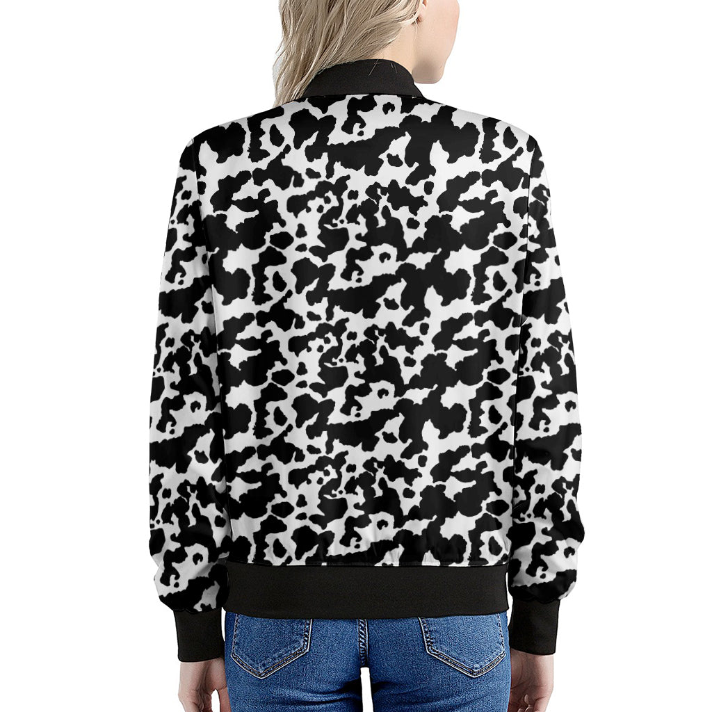 Black And White Cow Pattern Print Women's Bomber Jacket