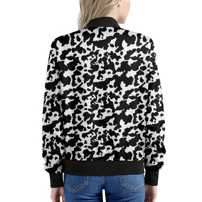 Black And White Cow Pattern Print Women's Bomber Jacket