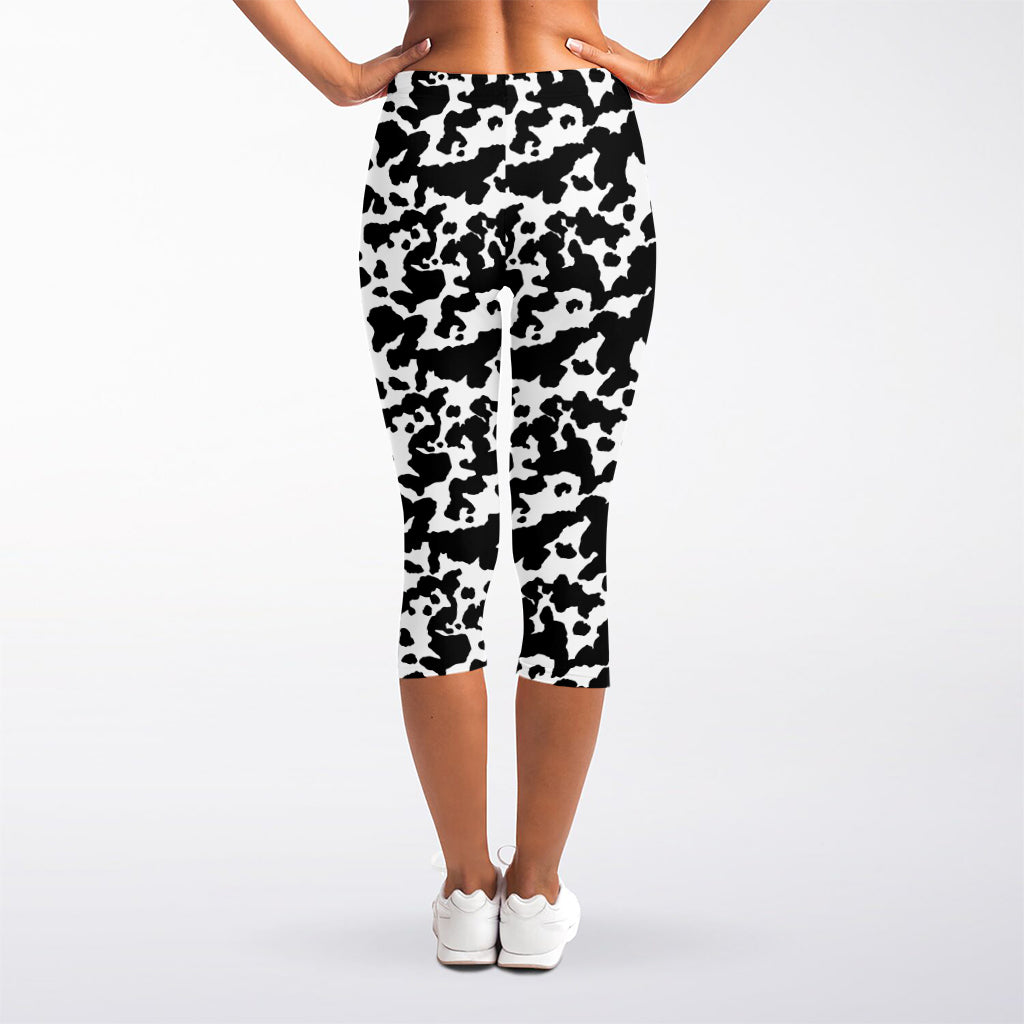Black And White Cow Pattern Print Women's Capri Leggings