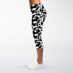 Black And White Cow Pattern Print Women's Capri Leggings