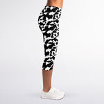 Black And White Cow Pattern Print Women's Capri Leggings