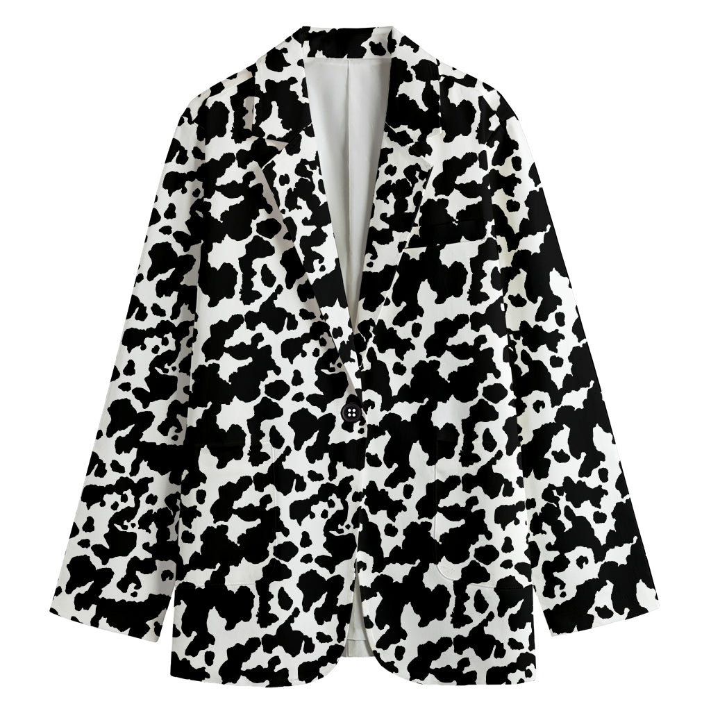 Black And White Cow Pattern Print Women's Cotton Blazer