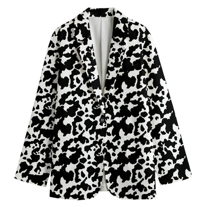Black And White Cow Pattern Print Women's Cotton Blazer