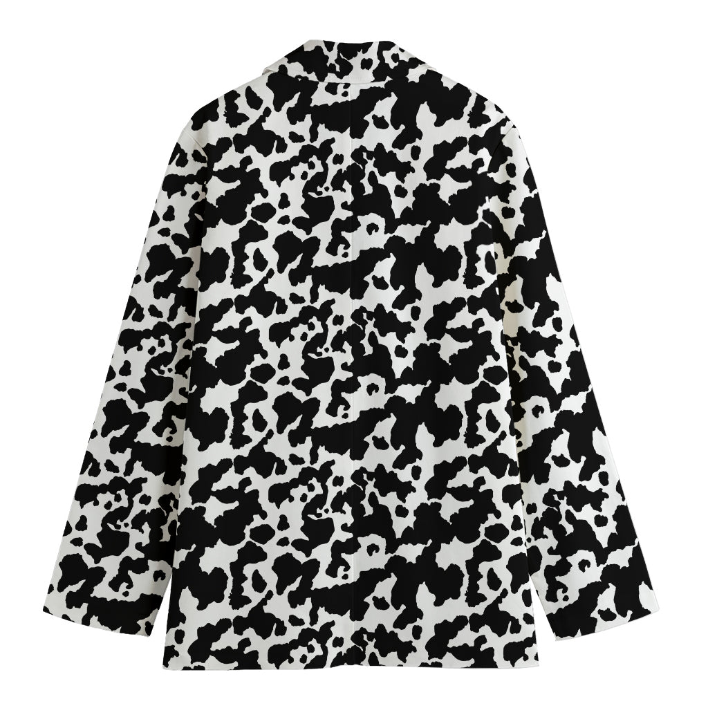 Black And White Cow Pattern Print Women's Cotton Blazer