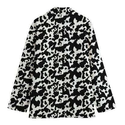 Black And White Cow Pattern Print Women's Cotton Blazer
