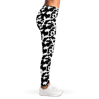 Black And White Cow Pattern Print Women's Leggings