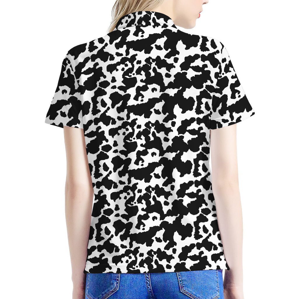 Black And White Cow Pattern Print Women's Polo Shirt