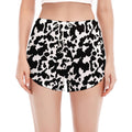 Black And White Cow Pattern Print Women's Split Running Shorts