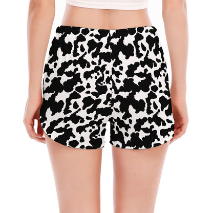 Black And White Cow Pattern Print Women's Split Running Shorts