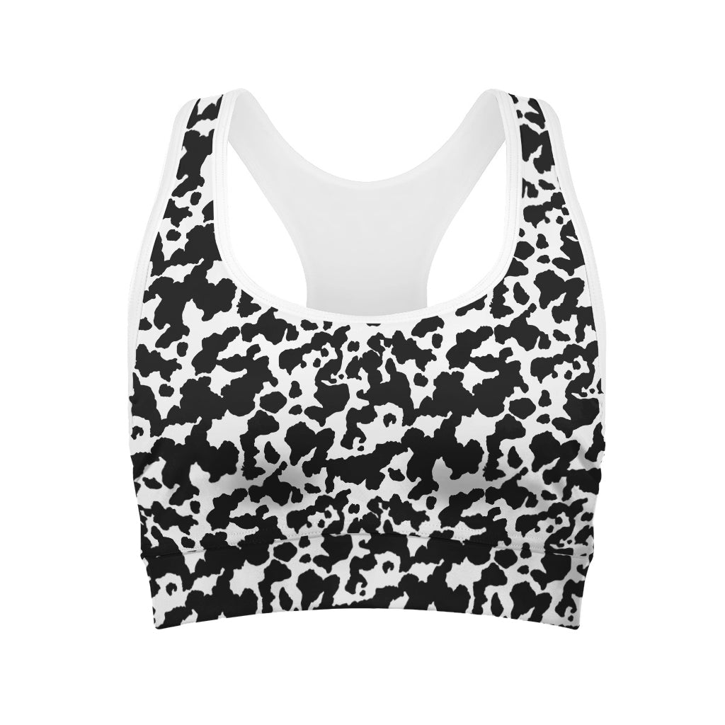 Black And White Cow Pattern Print Women's Sports Bra