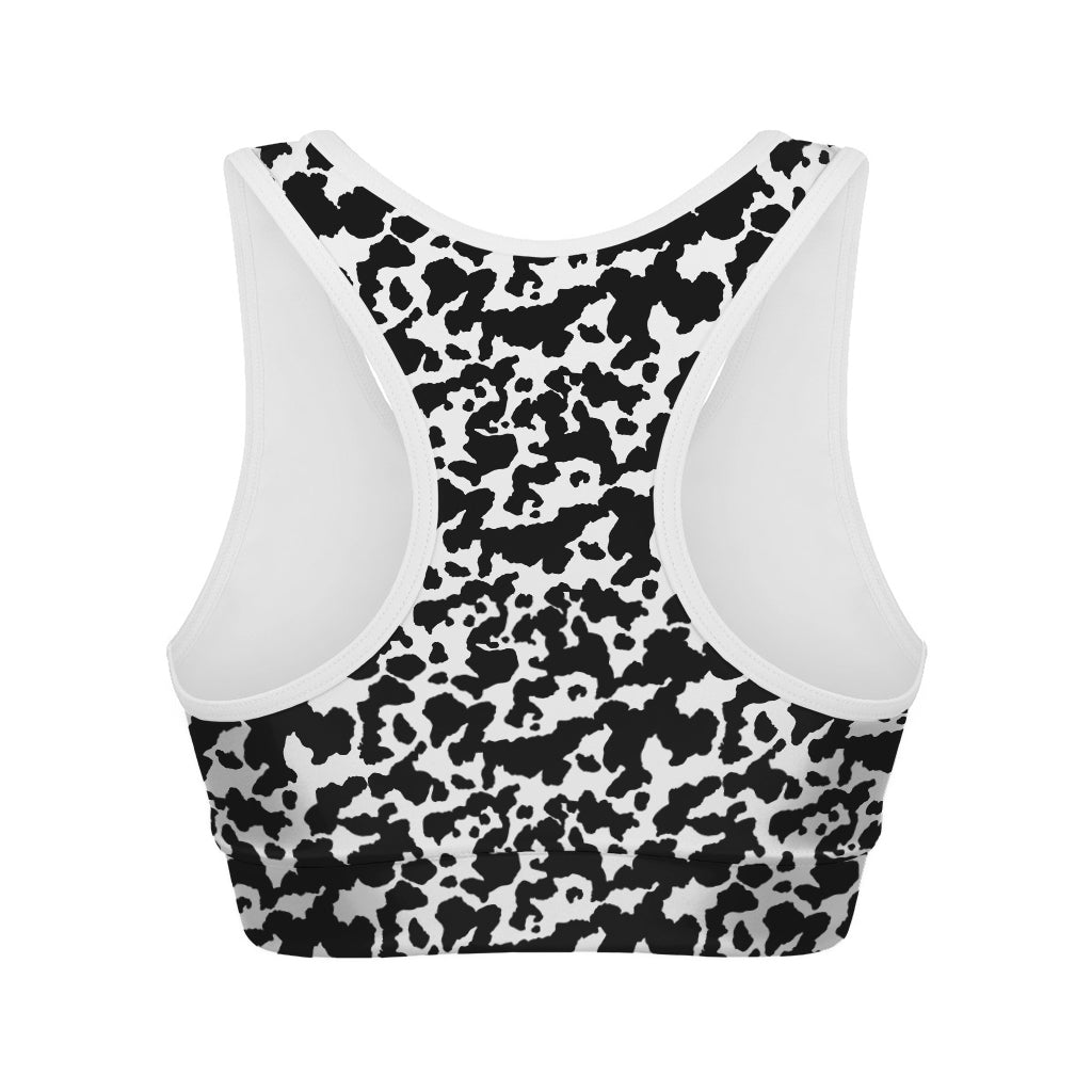 Black And White Cow Pattern Print Women's Sports Bra