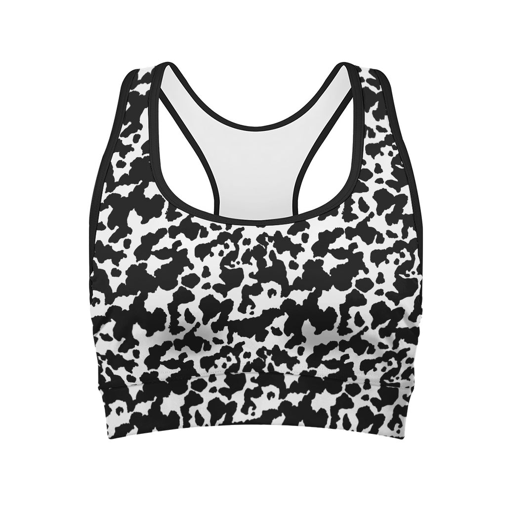 Black And White Cow Pattern Print Women's Sports Bra