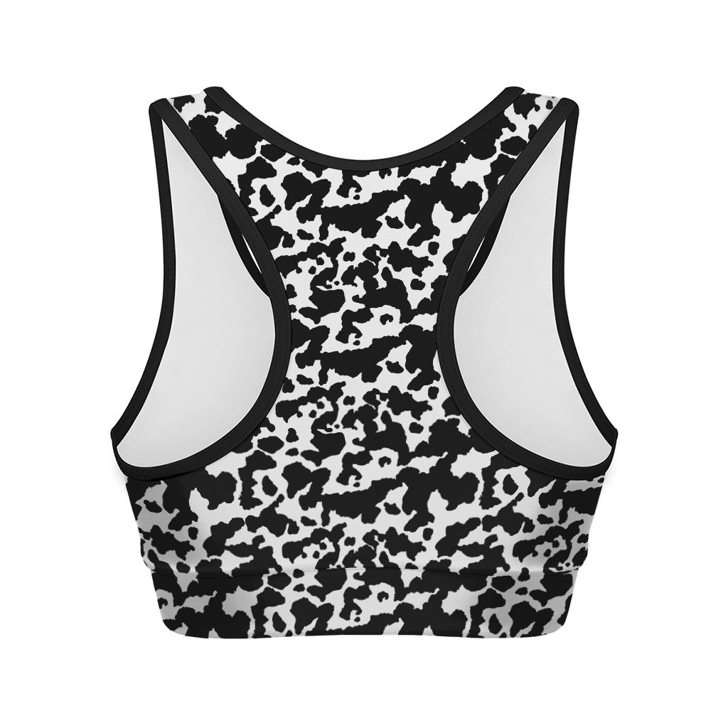 Black And White Cow Pattern Print Women's Sports Bra