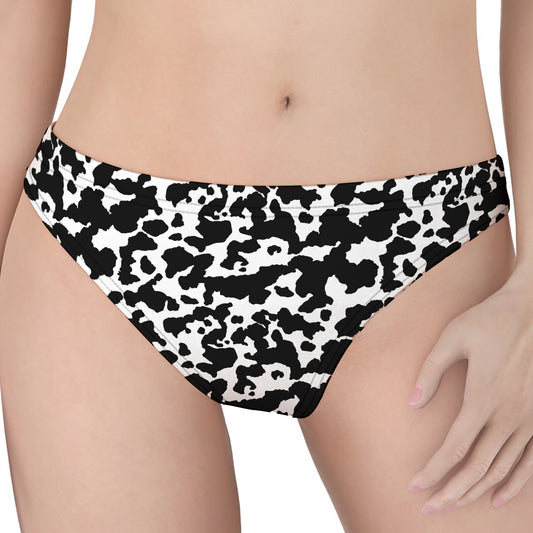 Black And White Cow Pattern Print Women's Thong