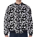 Black And White Cow Pattern Print Zip Sleeve Bomber Jacket