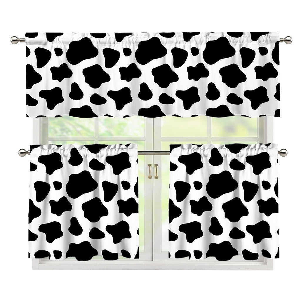 Black And White Cow Print 3 Piece Kitchen Curtains