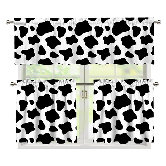 Black And White Cow Print 3 Piece Kitchen Curtains