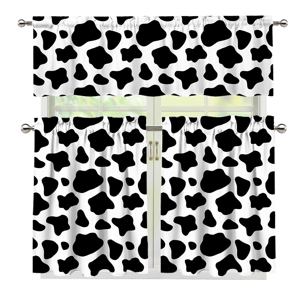 Black And White Cow Print 3 Piece Kitchen Curtains