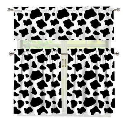 Black And White Cow Print 3 Piece Kitchen Curtains