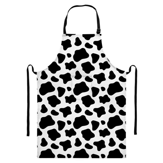 Black And White Cow Print Bib Apron With Pocket