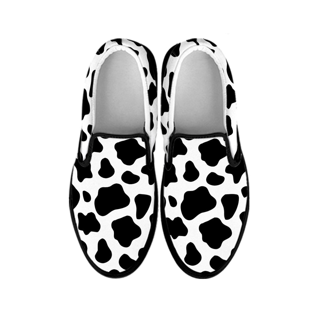 Black And White Cow Print Black Slip On Sneakers