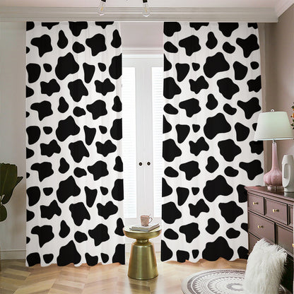 Black And White Cow Print Blackout Pencil Pleat Curtains