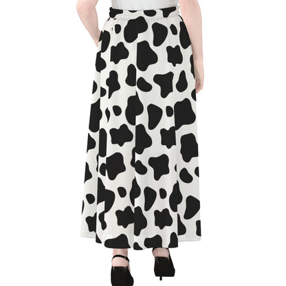 Black And White Cow Print Chiffon Maxi Skirt