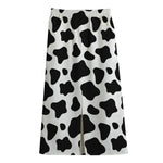 Black And White Cow Print Cotton Front Slit Maxi Skirt