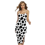 Black And White Cow Print Cross Back Cami Dress