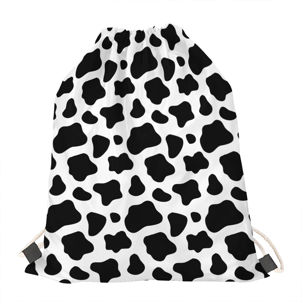 Black And White Cow Print Drawstring Bag