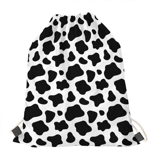 Black And White Cow Print Drawstring Bag