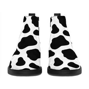 Black And White Cow Print Flat Ankle Boots